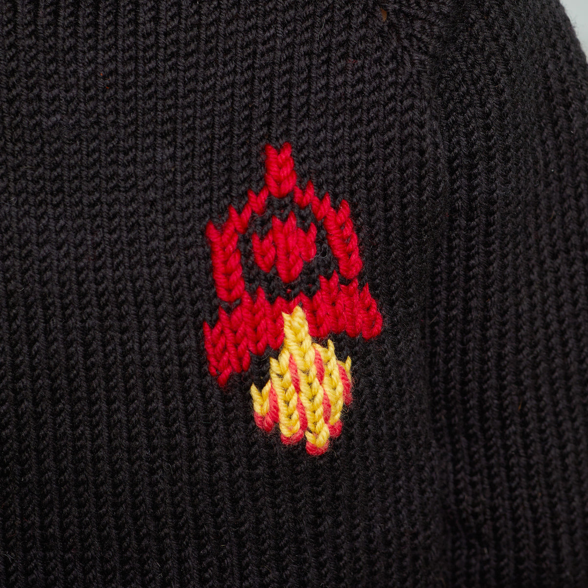 Chic Knit Rocket Ship Sweater made using Red Heart yarn