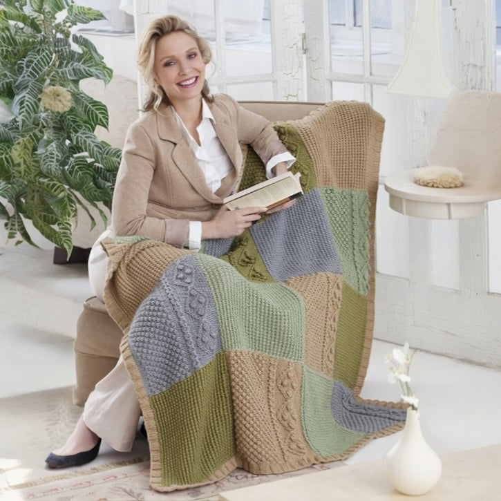 Knit Autumn Throw made using Red Heart yarn