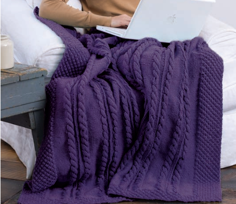 Knit Bramble Border Cable Throw made using Red Heart yarn