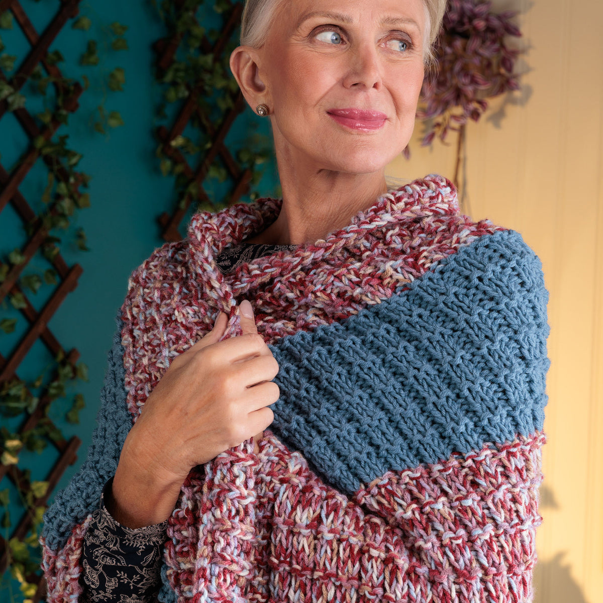 Waffle Knit Cozy Blanket made using Red Heart yarn