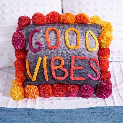 Red Heart Good Vibes Knit Pillow Knit Pillow made in Red Heart Yarn