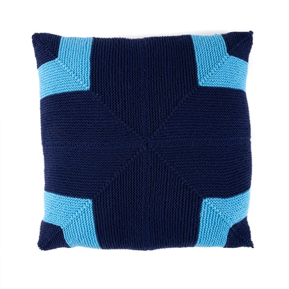 Red Heart Mirror Match Knit Pillow Knitted pillow with blue and navy pattern on a white background, Indigo