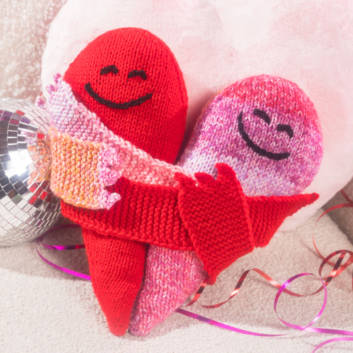 Knit Pillow Pal-Entines made using Red Heart yarn
