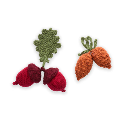 Red Heart Acorn & Pinecone Knit Ornaments Acorn & Pinecone Knit Ornaments made using Red Heart yarn on a white background