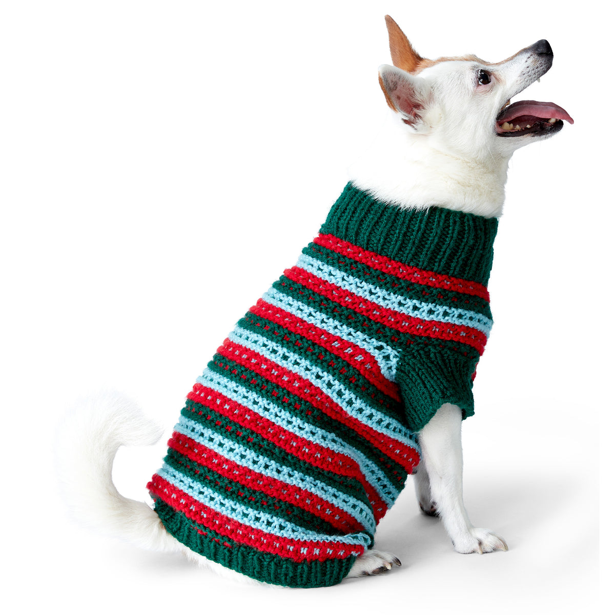 Stylish Knit Dog Sweater made using Red Heart yarn