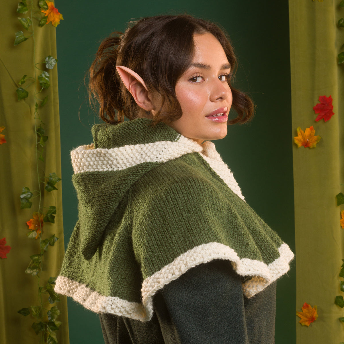Wandering Woods Knit Hood made using Red Heart yarn