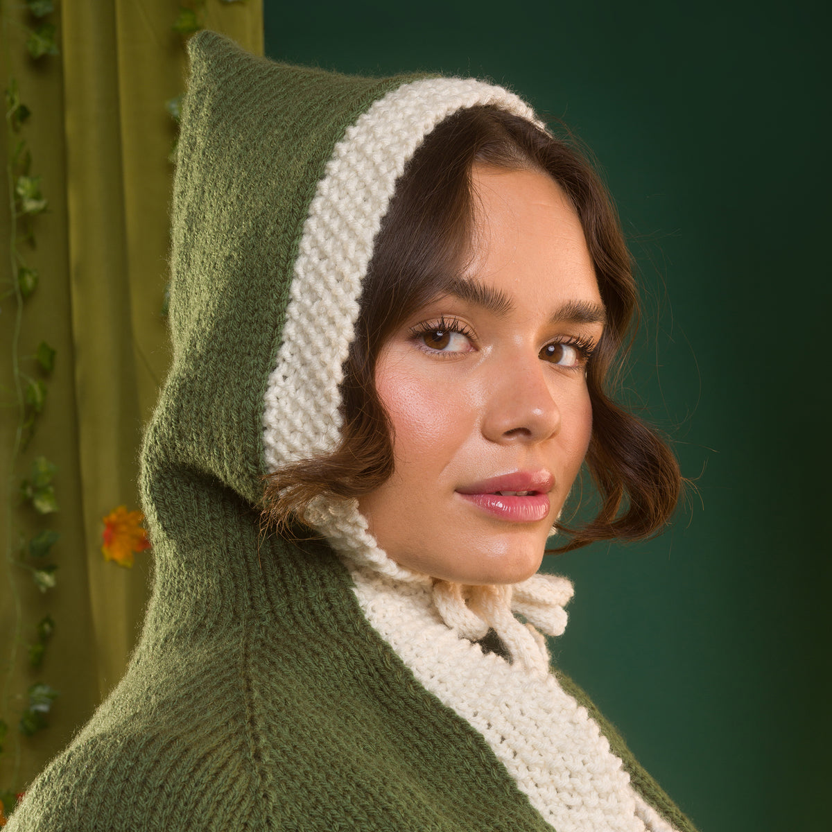 Wandering Woods Knit Hood made using Red Heart yarn