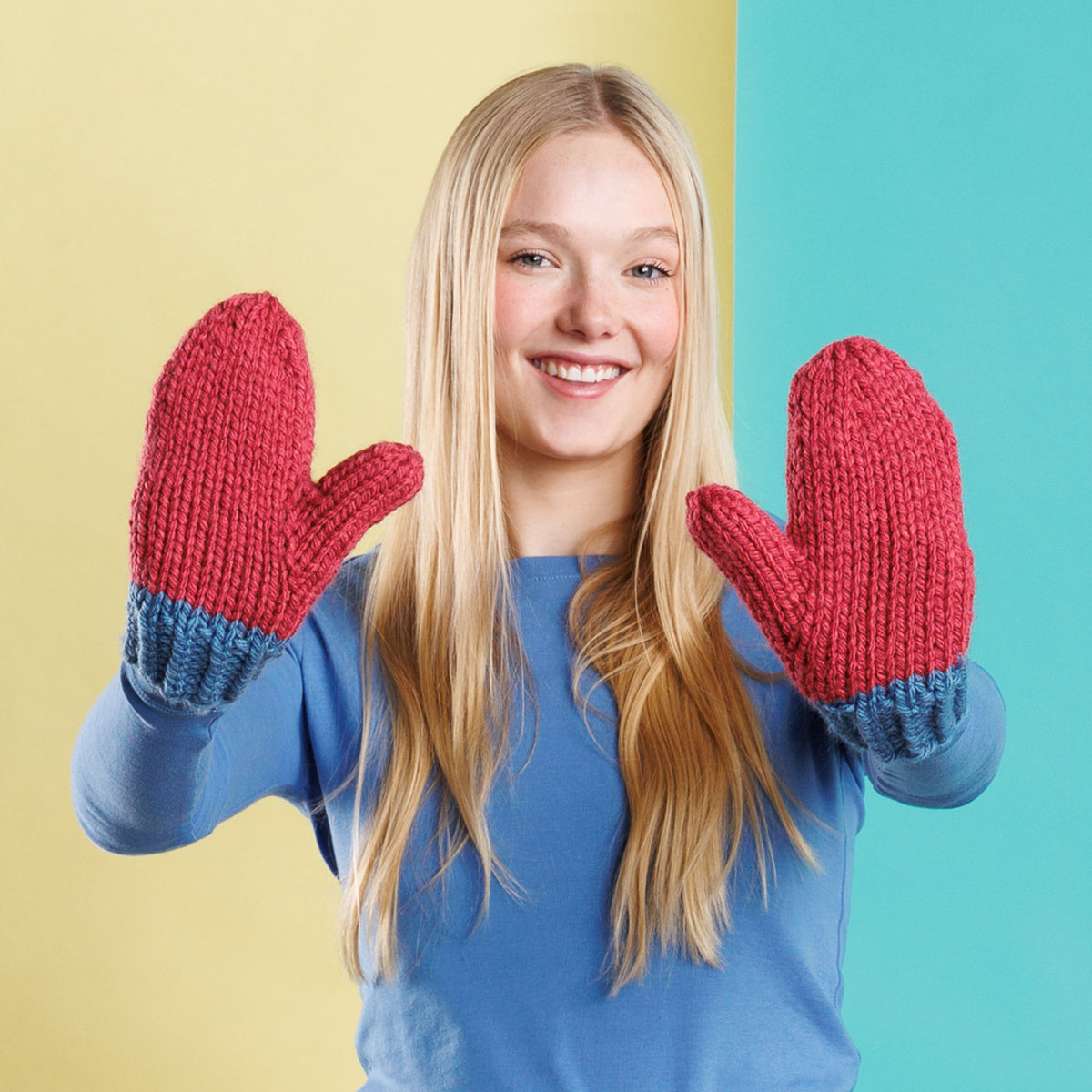 Knit Bold Mittens made using Red Heart yarn