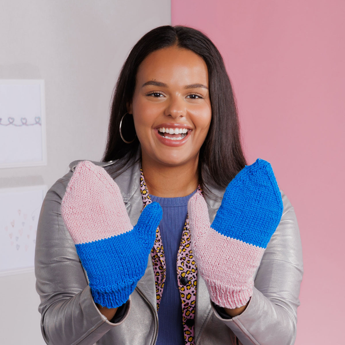 Even Odds Knit Mittens made using Red Heart yarn