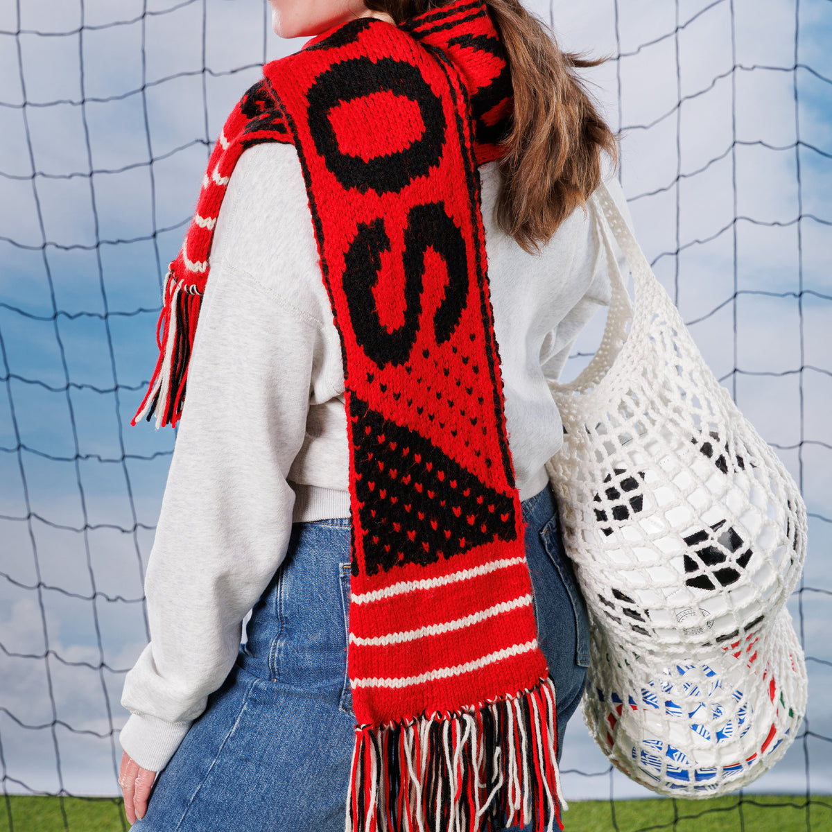 Team Pride Knit Scarf made using Red Heart yarn