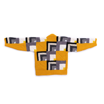 Red Heart Knit Patchwork Jacket Yellow
