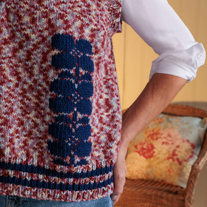 Red Heart Duplicate Stitches in Bloom Knit Vest Duplicate Stitches In Bloom Knit Vest made using Red Heart yarn