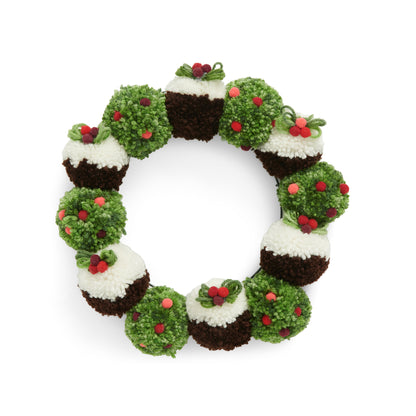 Red Heart Craft Christmas Pudding Pom Pom Wreath Craft Wreath made in Red Heart Super Saver Yarn