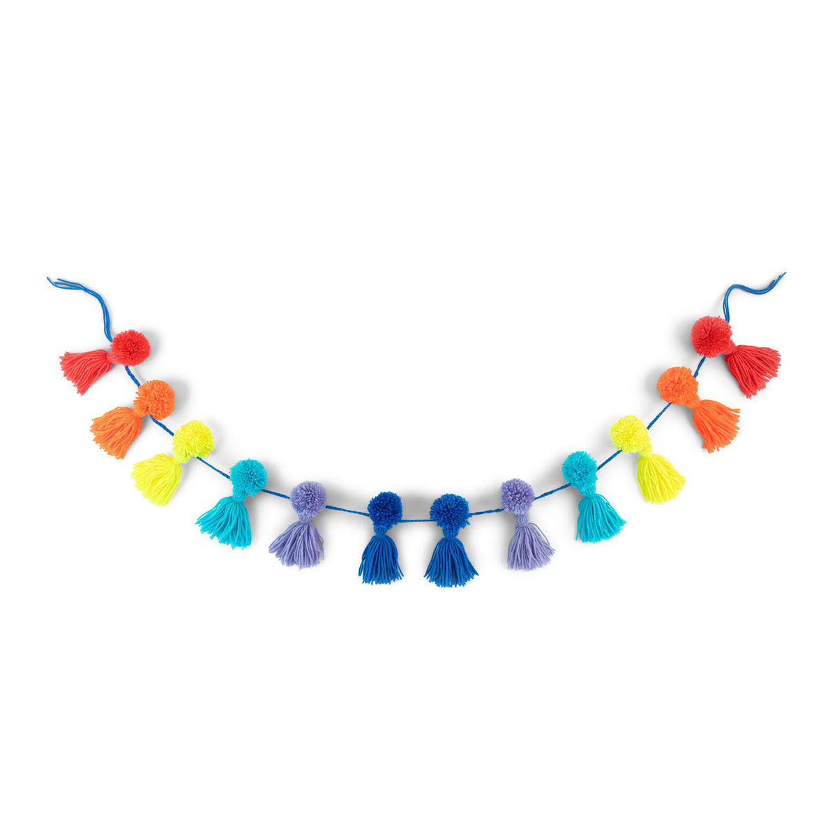 Bright Pom And Tassel Garland made using Red Heart yarn