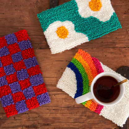 Red Heart Craft Punch Needle Mug Rugs Craft Rug  made in Red Heart Super Saver Kits Yarn