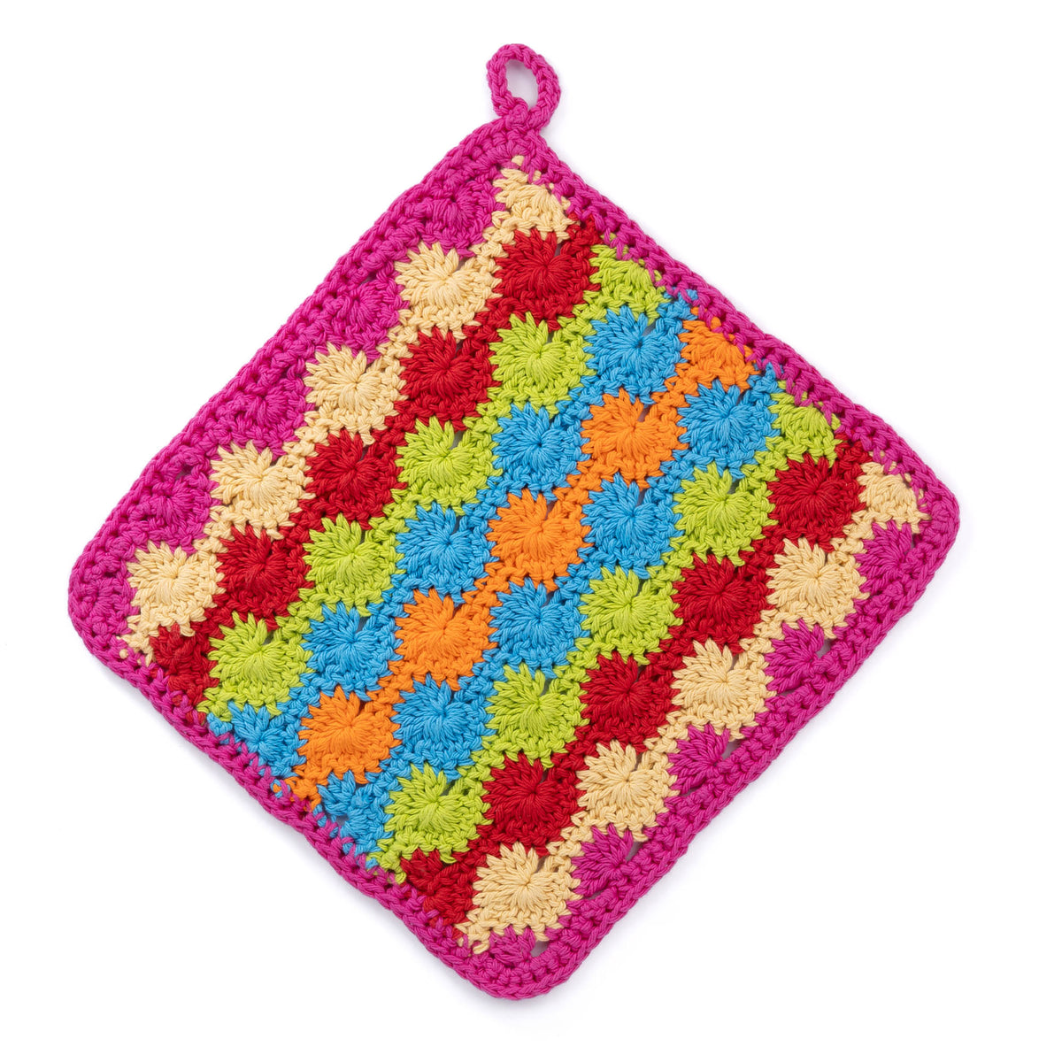 Holi-Inspired Crochet Dishcloth made using Lily yarn