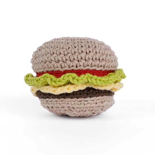 Cheese Burger Crochet Dish Scrubby made using Lily yarn