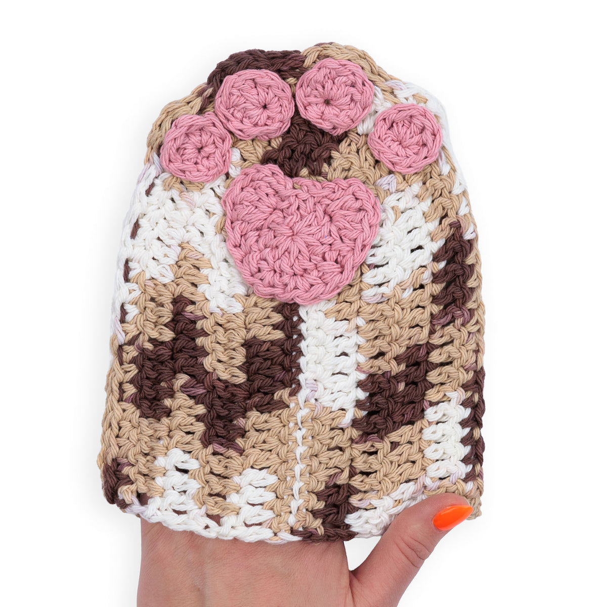 Crochet Paw-Sitively Clean Dish Mitt made using Lily yarn on a white background