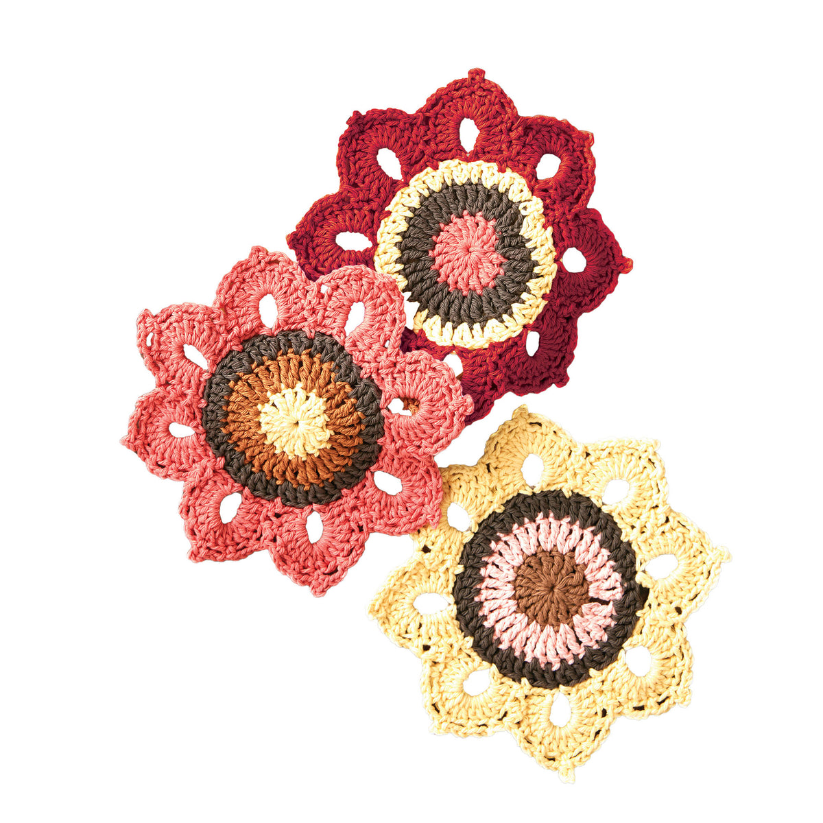Sugar'N Cream Woodsy Sunflower Crochet Dishcloths made using Lily yarn