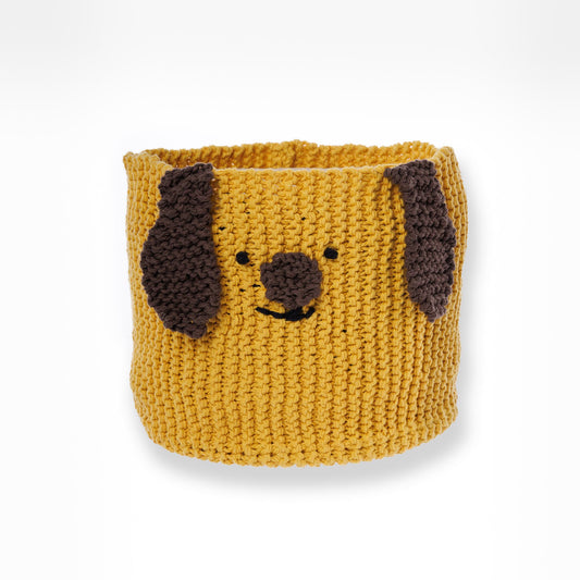 Knit Puppy Basket made using Lily yarn