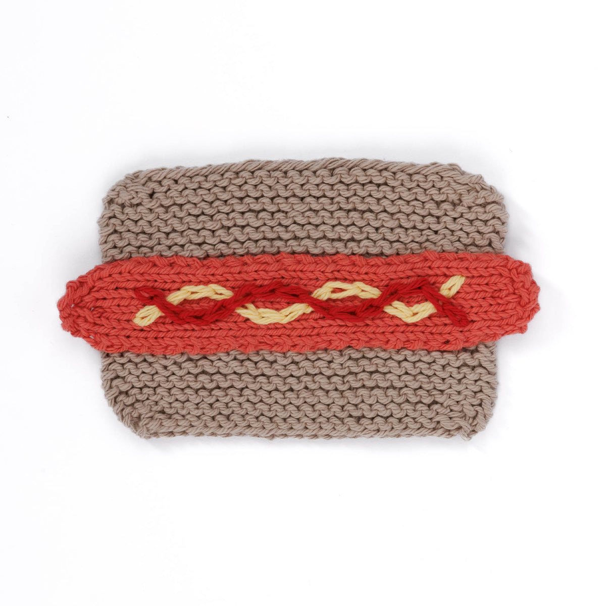 Hotdog Days Of Summer Knit Dishcloth made using Lily yarn