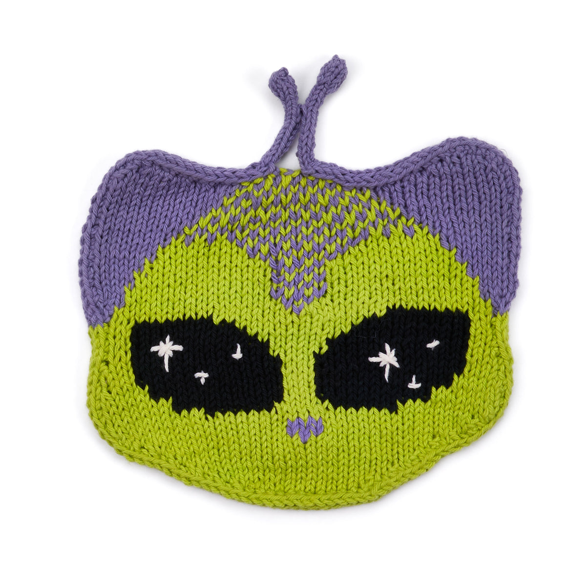 Purr-Anormal Activity Alien Cat Knit Dishcloth made using Lily yarn