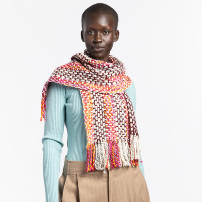 Bernat Striped Weaving Scarf Burgundy Tartan