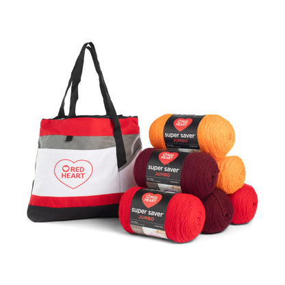 Red Heart Super Saver Jumbo Value Pack with Tote Bag - Sold Out Pumpkin & Cherry Red & Claret