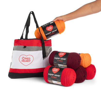 Red Heart Super Saver Jumbo Value Pack with Tote Bag - Sold Out Pumpkin & Cherry Red & Claret