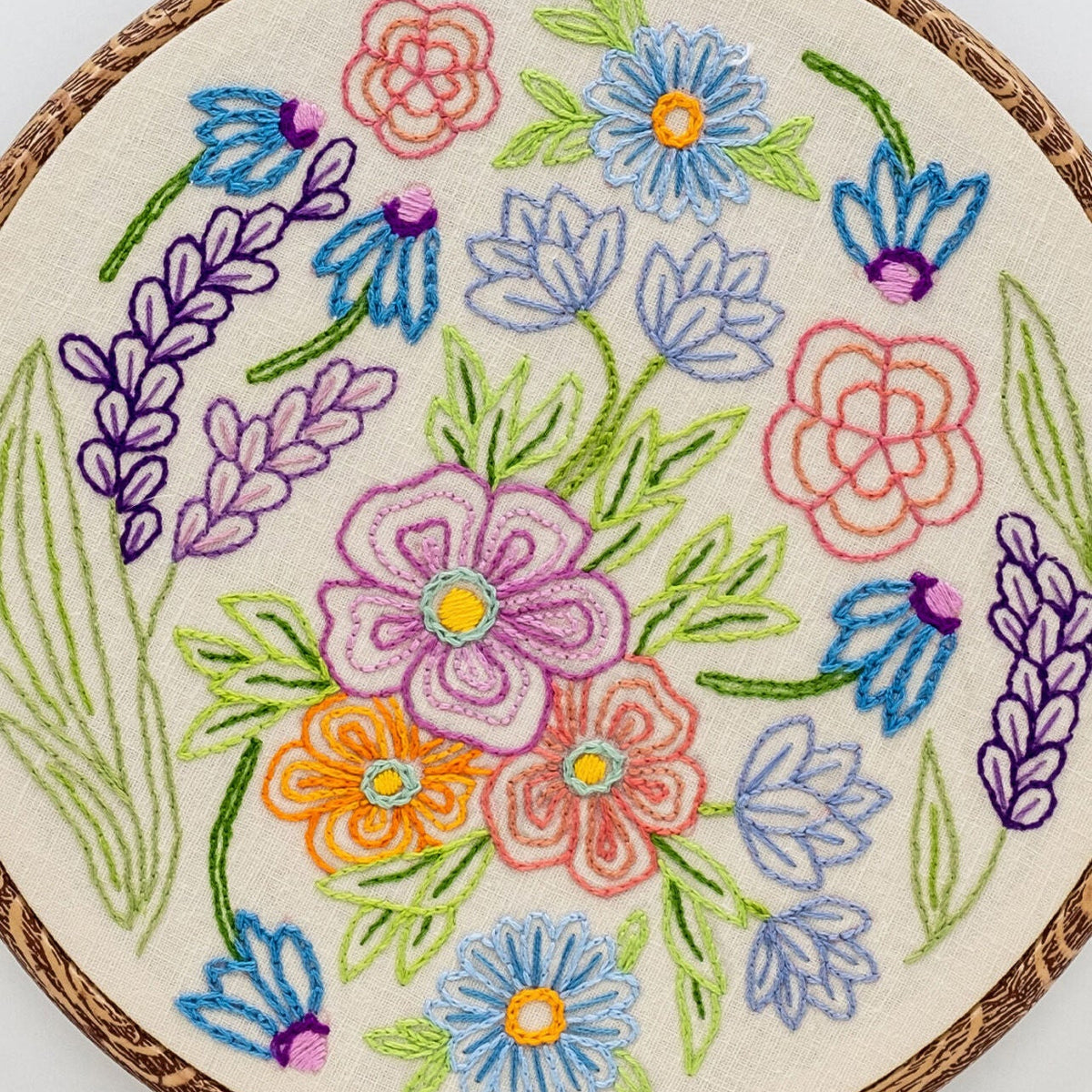 floral embroidery on hoop