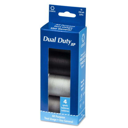 Coats & Clark Dual Duty XP All Purpose Sewing Thread, 4 Spools - Clearance Shades Black-Grays