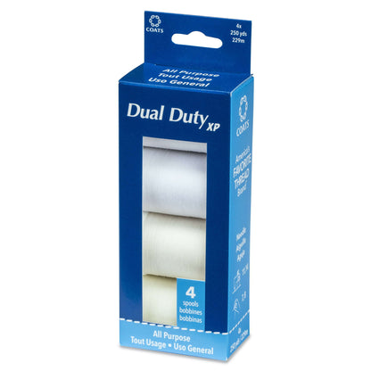 Coats & Clark Dual Duty XP All Purpose Sewing Thread, 4 Spools - Clearance Shades Whites