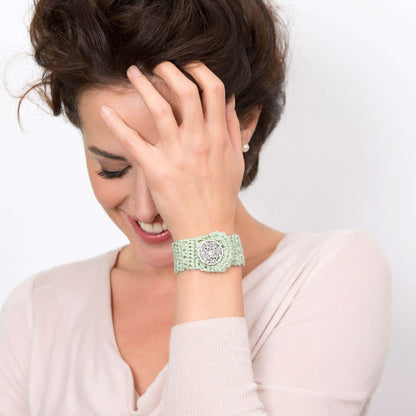 Aunt Lydia's Crochet Button Showcase Bracelet Crochet Accessory made in Aunt Lydia's Iced Bamboo Crochet Thread yarn
