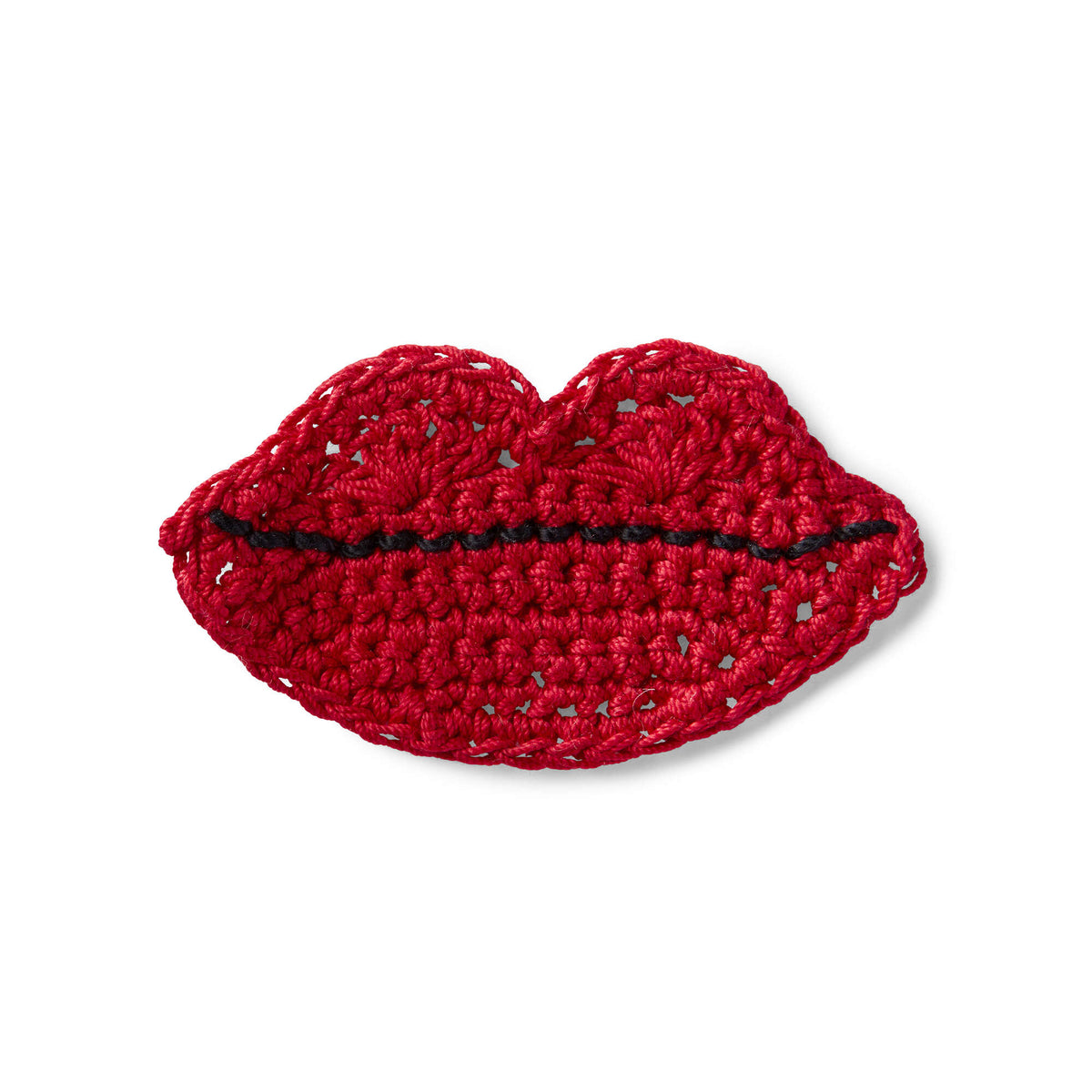Kiss-Able Lips Appliqué made using Aunt Lydia's yarn