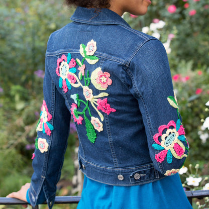Aunt Lydia's Crochet Be-Flowered Denim Jacket Crochet Appliqué made in Aunt Lydia's Classic Crochet Thread yarn