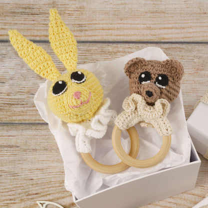 Aunt Lydia's Crochet Bunny & Bear Teething Rings Crochet Toy made in Aunt Lydia's Baby Shower yarn
