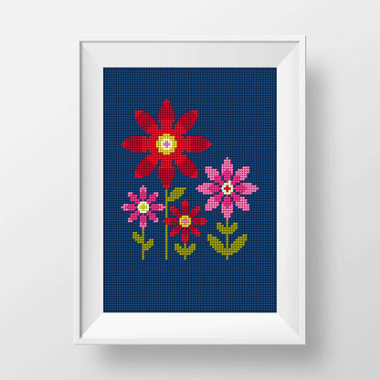 Anchor Embroidery Floral On Navy Tapestry Design Embroidery Design made in Anchor Tapestry Wool yarn