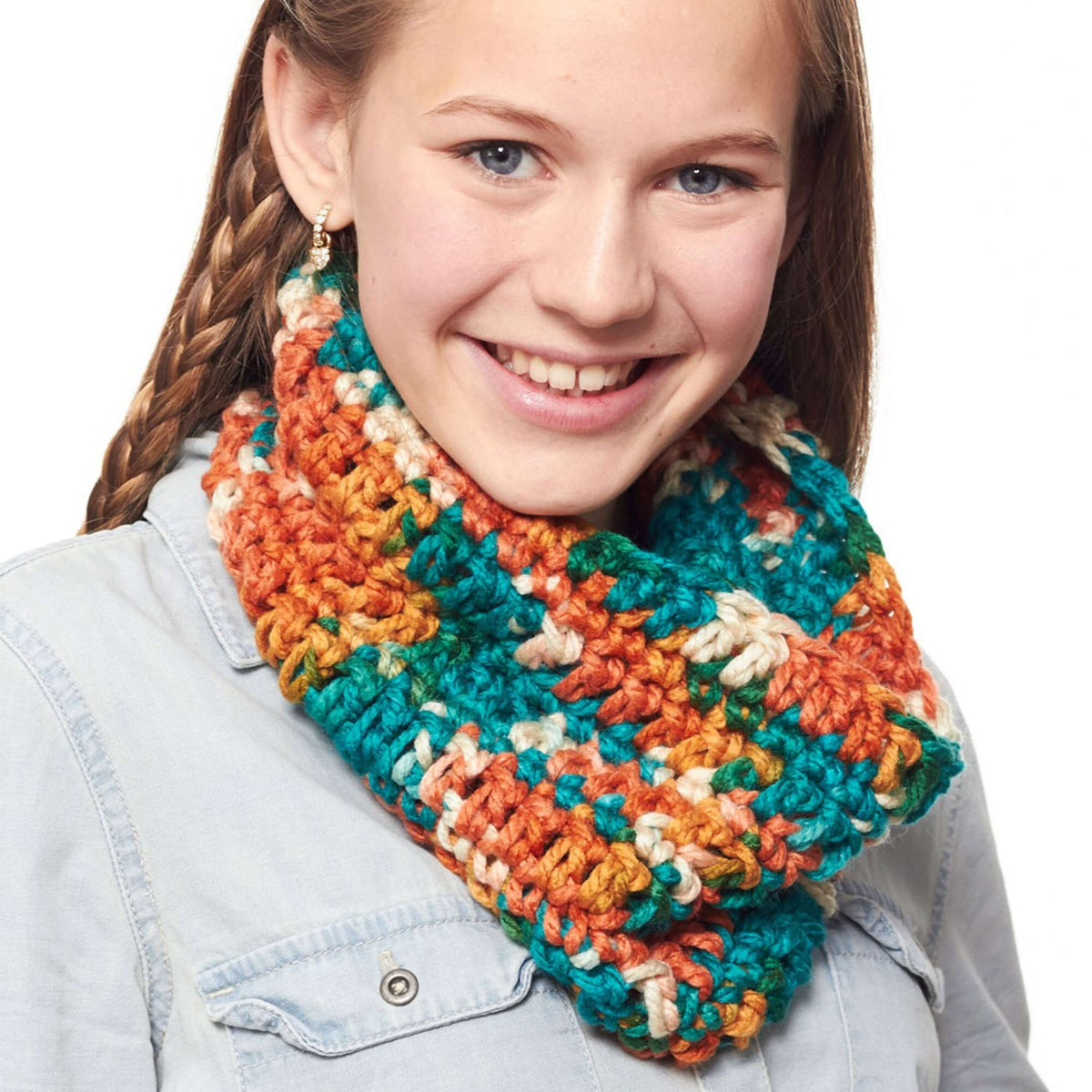 Crochet Cowl made in Bernat Softee Chunky yarn