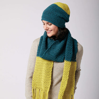 Bernat Crochet Color Burst Beanie & Scarf Set Crochet Hat made in Bernat Super Value yarn