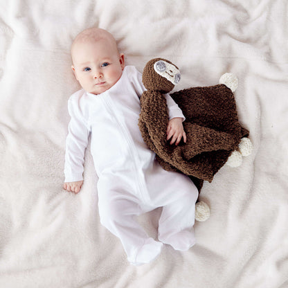 Bernat Crochet Sleepy Sloth Lovey Crochet Blanket made in Bernat Baby Blanket Tiny yarn