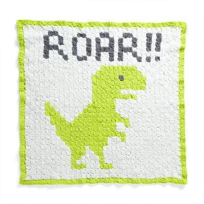 Bernat Crochet DinoROAR Blanket Crochet Blanket made in Bernat Baby Blanket yarn, Grass Green.