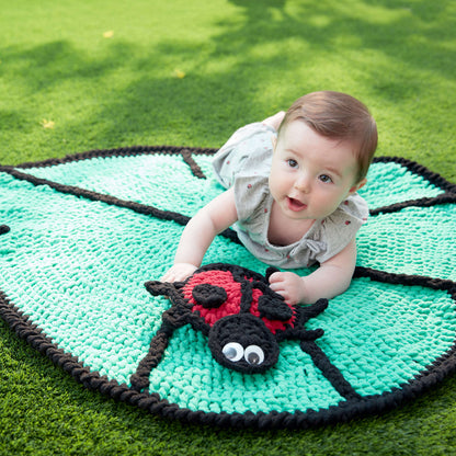 Bernat Lil' Leaf Crochet Play Mat & Ladybug Toy Crochet Rug made in Bernat Blanket yarn