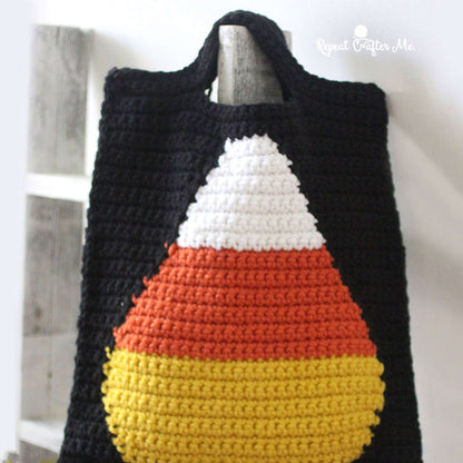 Bernat Crochet Candy Corn Trick or Treat Bag Crochet Accessory made in Bernat Softee Chunky yarn