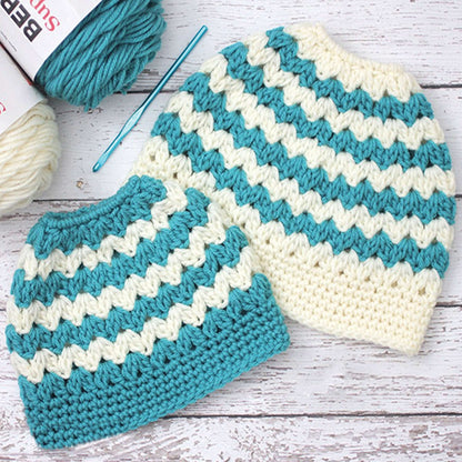 Bernat Crochet Mommy and Me Messy Bun Hats Crochet Hat made in Bernat Super Value yarn