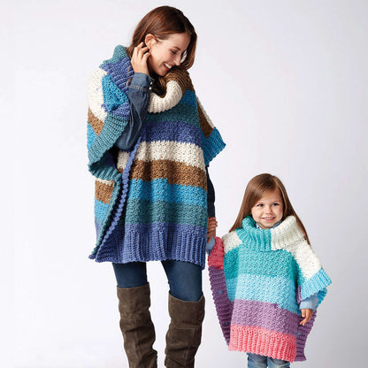 Bernat Mom and Me Crochet Ponchos Birch Bark & Blue
