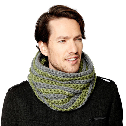 Bernat Stripe Across Crochet Cowl Natural/Seagreen