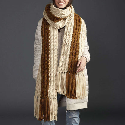 Bernat Highline Crochet Super Scarf Taupe Gray/Natural