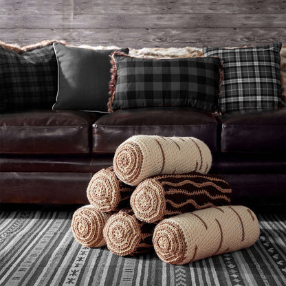 Bernat Crochet Timber Pillows A crocheted beige and brown timber-like pillow or pouf,All Variants