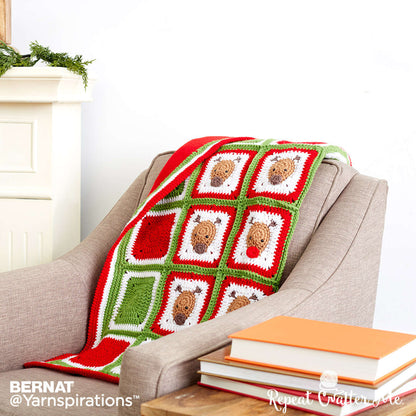 Bernat Crochet Christmas Reindeer Blanket Crochet Accessory made in Bernat Super Value yarn