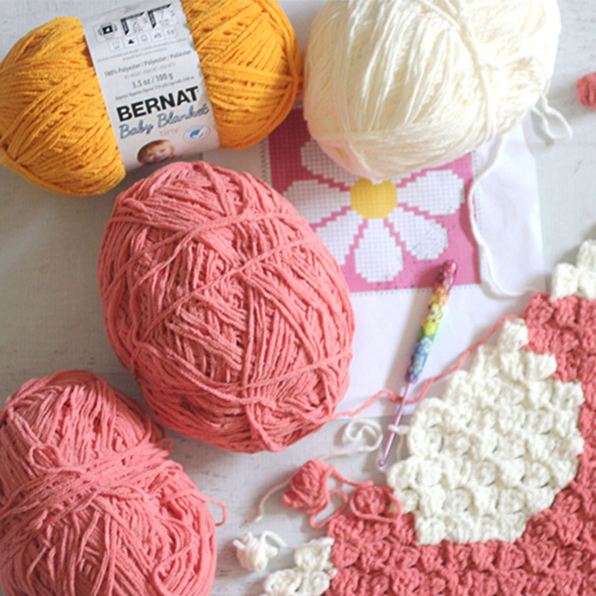 Crochet Blanket made in Bernat Baby Blanket Tiny yarn